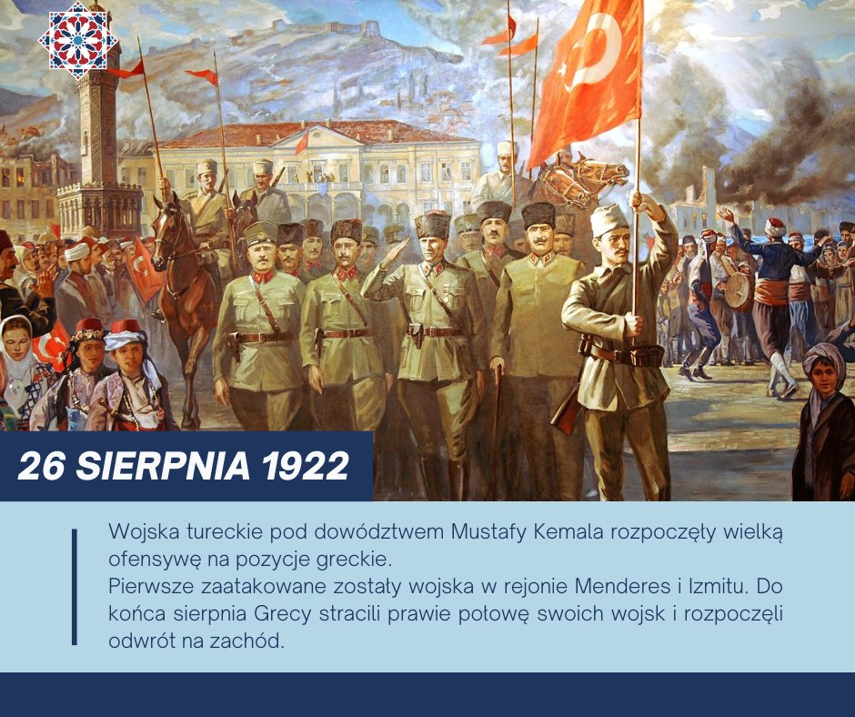 #OTD #TegoDnia

26 VIII 1922 r. wojska tureckie pod dowództwem Mustafy Kemala rozpoczęły wielką ofensywę na pozycje greckie ⚔️

Pierwsze zaatakowane zostały rejony Menderes i Izmitu. Do końca sierpnia Grecy stracili prawie połowę swoich wojsk i rozpoczęli odwrót na zachód 🗺️