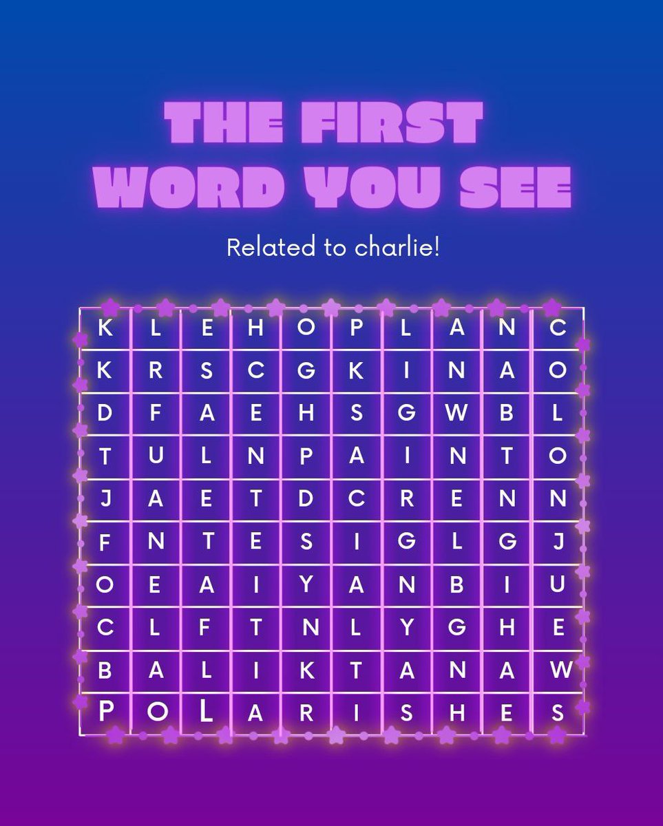 starlit_ofc's tweet photo. WORD SEARCH POLARIS EDITION Hunt words that are related to Charlie and Trainee Æ at the Word
Hunt Template,given below.
QRT your answers with the template below, you can always make a thread If you wanna explain your answer, use the  following tags,upon completion of your entry. https://t.co/YNpxWMfRuK
