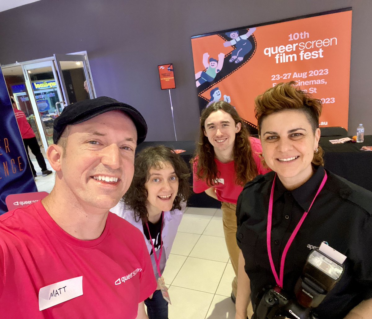 MattAkersten's tweet image. Volunteering at @Qscreen this weekend! Come see us at Event Cinemas on George Street. Loads of great movies! 🌈🍿 #QueerScreen