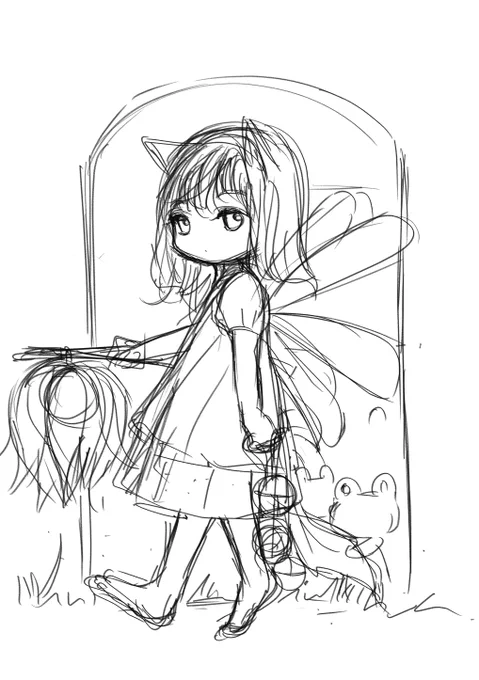 #精霊達のすみか展2   描き始めますーーー(ギリギリ)  🦊と羽黒蜻蛉の精霊さん  鬼灯もって誰に会いに?  以前の花冠祭りの絵と似た構図で、 少し負の世界に近い方を…
