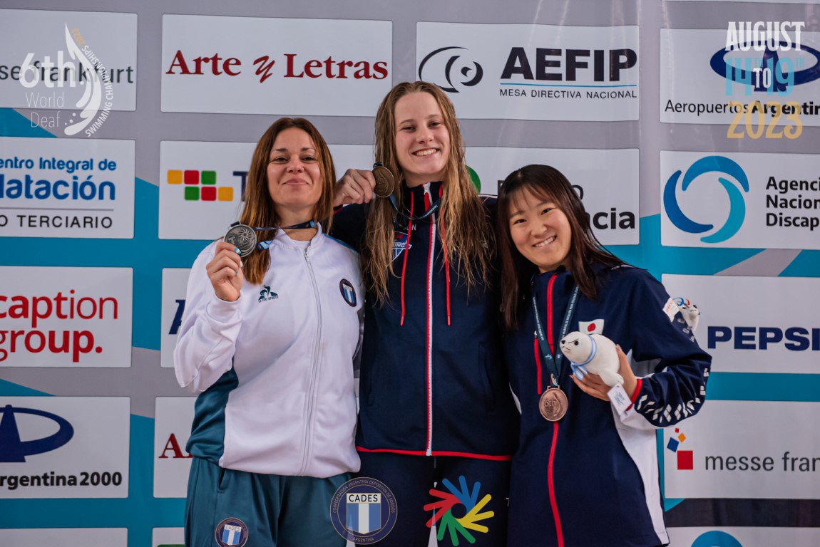 Brooke Thompson, Rutgers University, bringing home Gold for the United States at the 6th World Deaf Swimming Championships.
