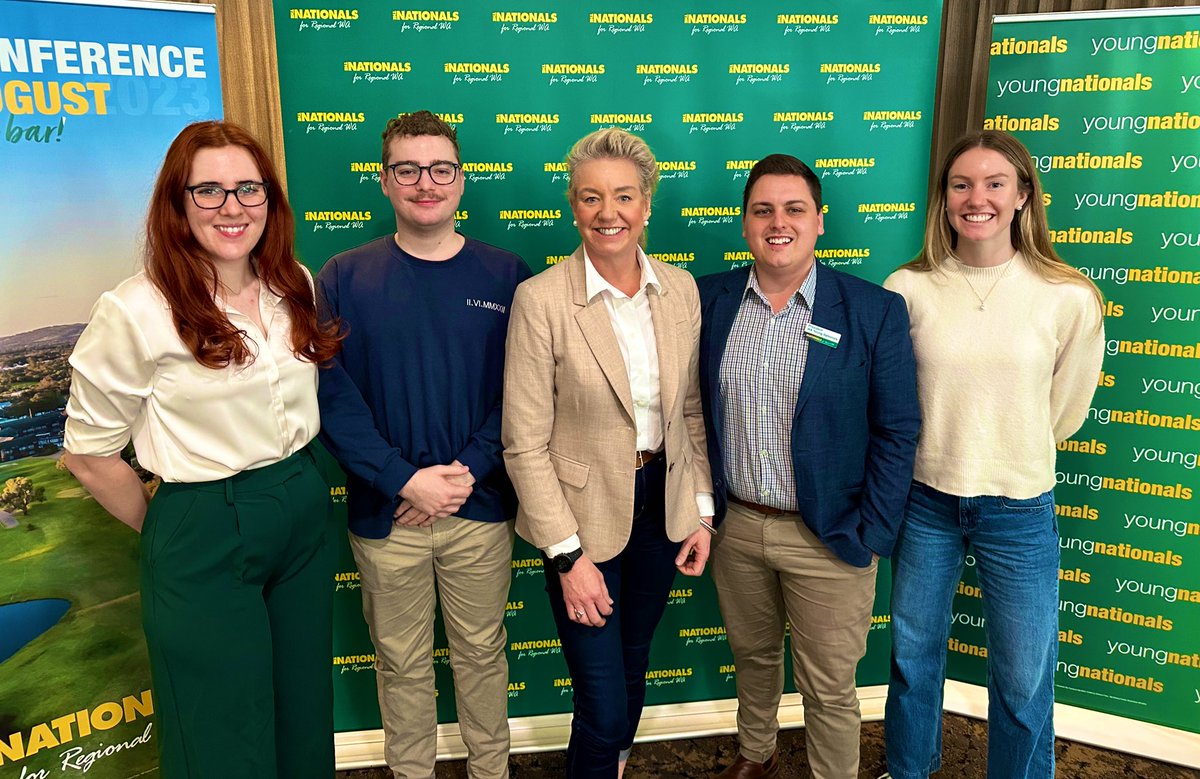 senbmckenzie's tweet photo. Wonderful to be back in the west at @TheNationalsWA state conference catching up w old friends💚💛, young Nats and local party members from across the state. Proudly supporting live 🐑 exports, a respectful No to Labor’s Voice referendum and protecting private property rights! https://t.co/RWK56yHFXQ