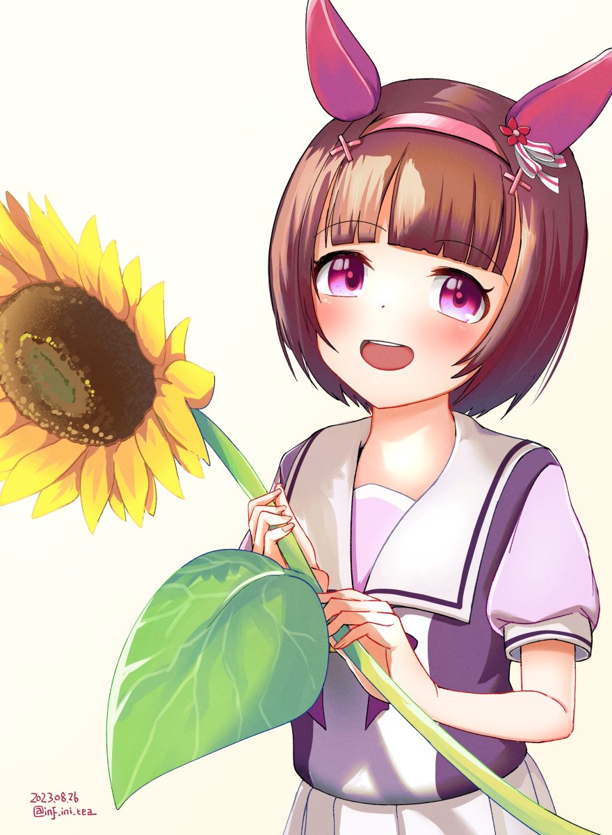 1girl animal ears horse ears sunflower solo flower school uniform  illustration images