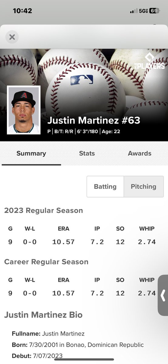 UnfathomableDFS's tweet photo. Wow… this guy could be blowing a 6 run lead in the top of the 9th! #Arizonadiamondbacks #diamondbacks #Arizona #JustinMartinez #mlb #baseball #badpitchers #pitchers #espn #foxsports #diamondbacksbaseball #mlbcentral https://t.co/lrPDfkDVH8