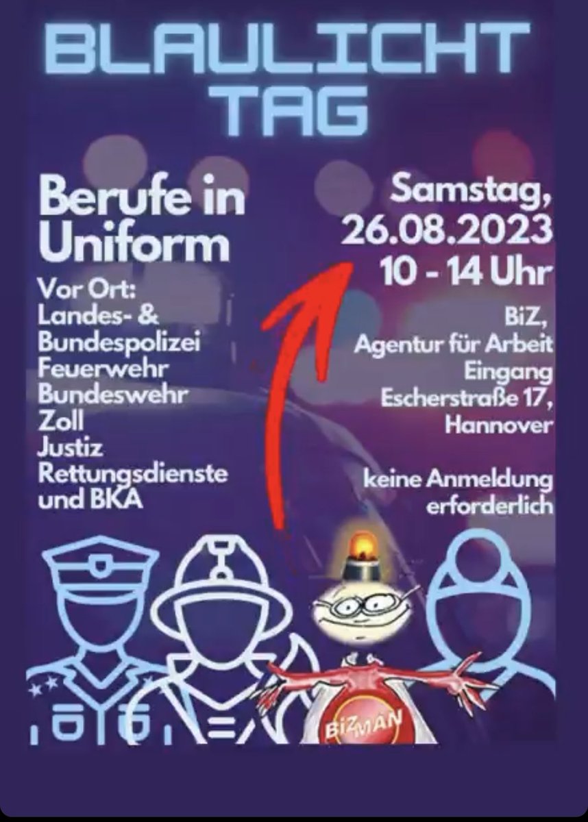 Feuerwehr_H's tweet photo. Kleine Erinnerung: Heute ist Blaulicht Tag im BIZ von 10 bis 14 h. Informiert euch vor Ort zu euren Karrieremöglichkeiten bei der Feuerwehr Hannover. Mehr Infos? Hier 👉 https://t.co/Qq7yVFytAk https://t.co/oL1uzY2UW0