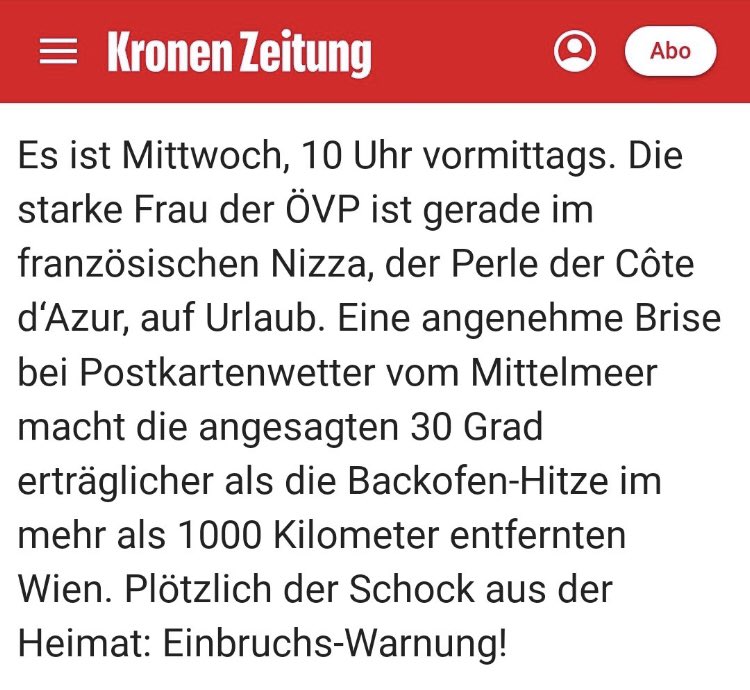 Ingrid Fuhrmann 🕊🕊🕊 (@ingridfuhrmann3) on Twitter photo Der kleine, feine Unterschied in der <a href="/krone_at/">Kronen Zeitung</a>
Bild 1: Wenn eine SPÖ-Politikerin Urlaub an der Côte d’Azur macht
Bild 2: Wenn eine ÖVP-Politikerin Urlaub an der Côte d’Azur macht
#derkleinefeineunterschied Der kleine, feine Unterschied in der <a href="/krone_at/">Kronen Zeitung</a>
Bild 1: Wenn eine SPÖ-Politikerin Urlaub an der Côte d’Azur macht
Bild 2: Wenn eine ÖVP-Politikerin Urlaub an der Côte d’Azur macht
#derkleinefeineunterschied