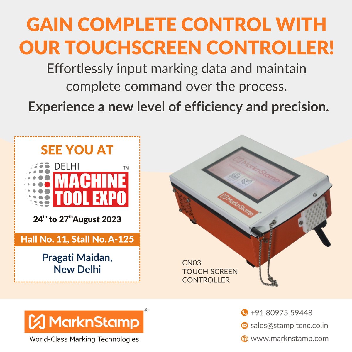 MarknStamp's tweet image. We extend a warm invitation to explore our exhibition at Hall No. 11, Stall No. A-125 during The #Delhi Machine Tool #Expo taking place from the 24th to 27th of August 2023 at Pragati Maidan, New Delhi.

+91 80975 59448
marknstamp.com

#MarkingMachine #LaserMarking