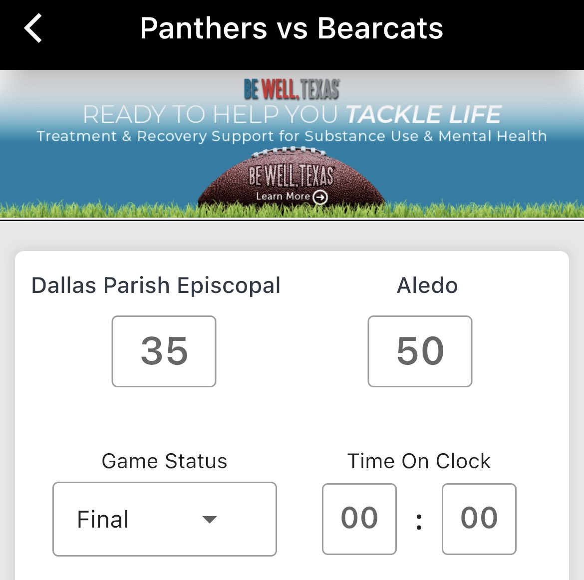 Congratulations to ⁦<a href="/ocrobbyjones/">Robby Jones</a>⁩ on getting his 1st win as Aledo HC.  

Go Bearcats. 

#txhsfb
