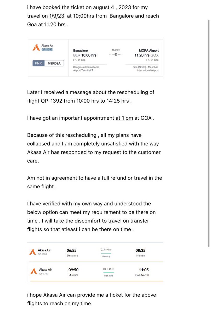 RajkumarKarthik's tweet photo. @AkasaAir rescheduling happend on QP-1392 for sep 1,2023
But no response on positive side to meet customers expectation. every one have their own plans and appoiments . You are not suppose to spoil them. https://t.co/KGnWfU3IhS
