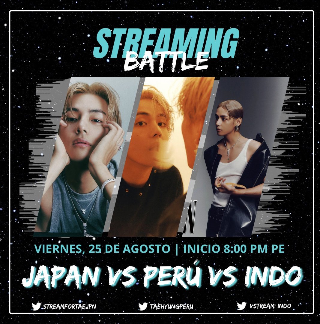 taevoting_ina's tweet photo. — STREAMING BATTLE —

🎶 JAPAN 🇯🇵 vs. PERU 🇵🇪 vs. INDONESIA 🇮🇩 🎵

- SELESAI ⚔️

Pemenang battle adalah #TEAMINDO 🎉😍 Tetap lanjutkan streaming untuk Taehyung sampai kapanpun! 

Terimakasih untuk @streamfortaejpn @TaehyungPeru bekerja keras untuk Taehyung bersama💖 

TEAMWORK MAKES THE DREAM WORK 💜

@BTS_twt #방탄소년단뷔 #뷔 #V
