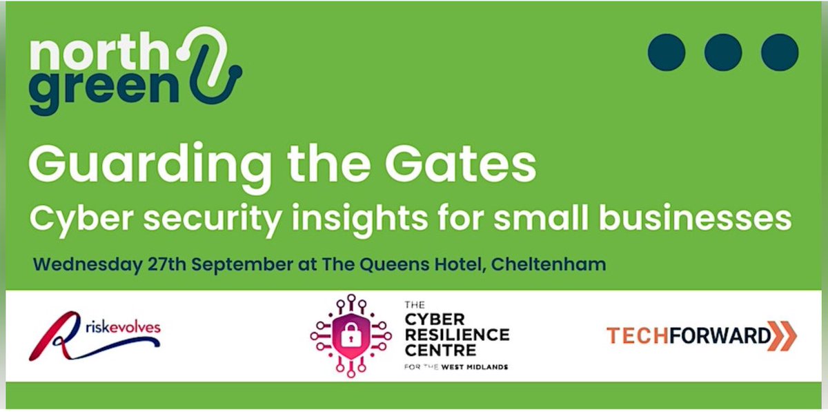 #Cheltenham's @NorthGreenSecu1 are hosting a free half-day event to try to help you fight the dangers of biz #cyber attacks. With @westmidlandscrc among the speakers, it takes place on Weds 27 at The Queens Hotel - to find out more/book see go.fsb.org.uk/3sqpspm #glosbiz