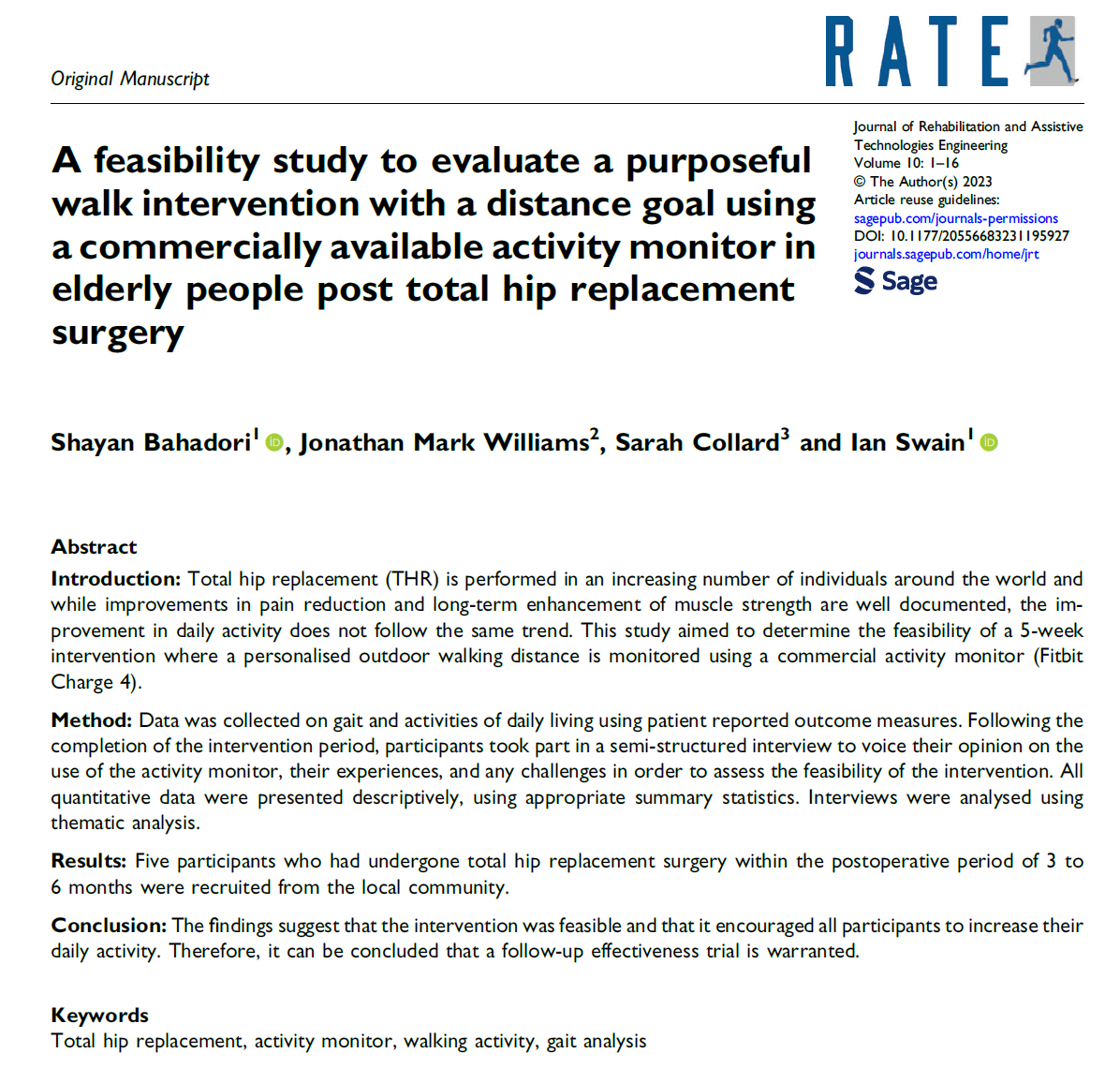 Just published: A Mixed-Methods Feasibility #Study! Highlights: Post-THR #surgery, daily activity lags despite pain reduction. The #elderly embrace commercial #activity monitors. Feasibility of personalised outdoor #walking plans among THR recipients. ncbi.nlm.nih.gov/pmc/articles/P…