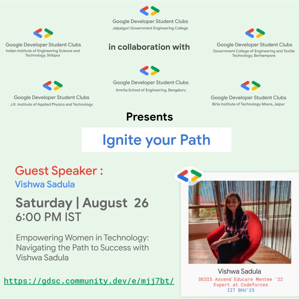 dsciiest's tweet photo. You are Invited!

Event: Empowering Women in Technology: Navigating the Path to Success with Vishwa Sadula.

🗓 Date: August 26th
🕕 Time: 6:00 PM IST
📍 Venue: VIRTUAL - (https://t.co/wsTe8GRJ8k) https://t.co/VNzmxEo8Ob