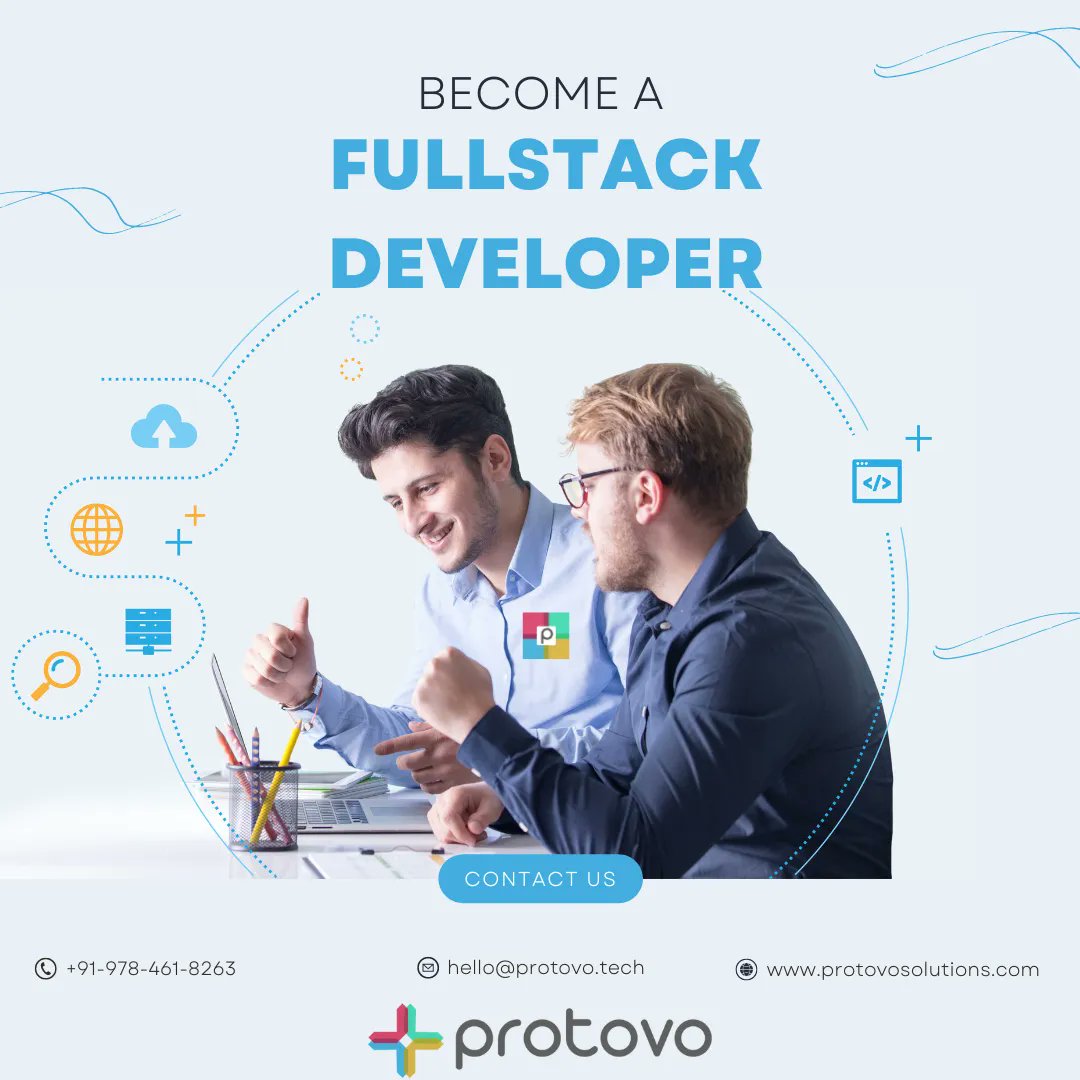 ProtovoSolution's tweet image. Join our Full Stack Development Training Programme and become a proficient developer. Limited seats are available. Contact us at hello@protovo.tech or +91-9784618263
#FullStackDeveloper #CodingJourney #WebDevelopmentTraining #Protovo #ProtovoSolutions #Jaipur