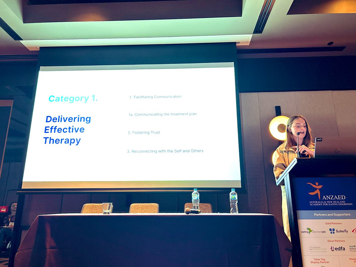 _drRoberts's tweet photo. A big congratulations to my MSc student Holly who presented early qualitative findings highlighting the value of adolescent &amp; parent treatment from the perspective of patients, parents &amp; clinicians #ANZAED2023 https://t.co/p41I4S5FUs