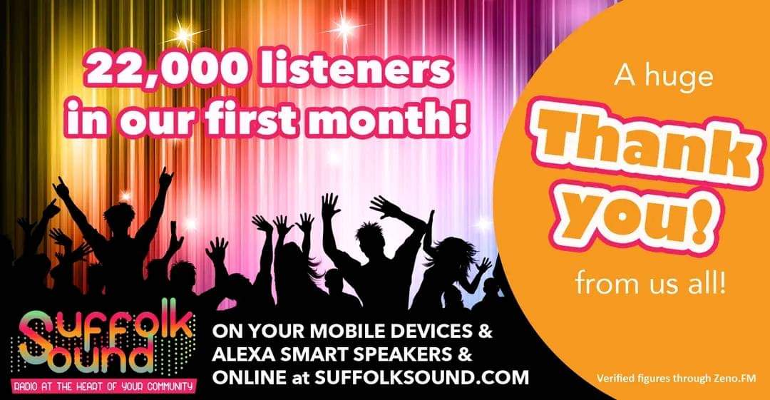 Suffolk_Sound's tweet photo. Thank You Everyone!
Everyday we get more and more listeners and we really are chuffed to bits 😀
#Gratitude #FeelTheLove
📻🎤🎶 https://t.co/2Z0pQcS1Pi