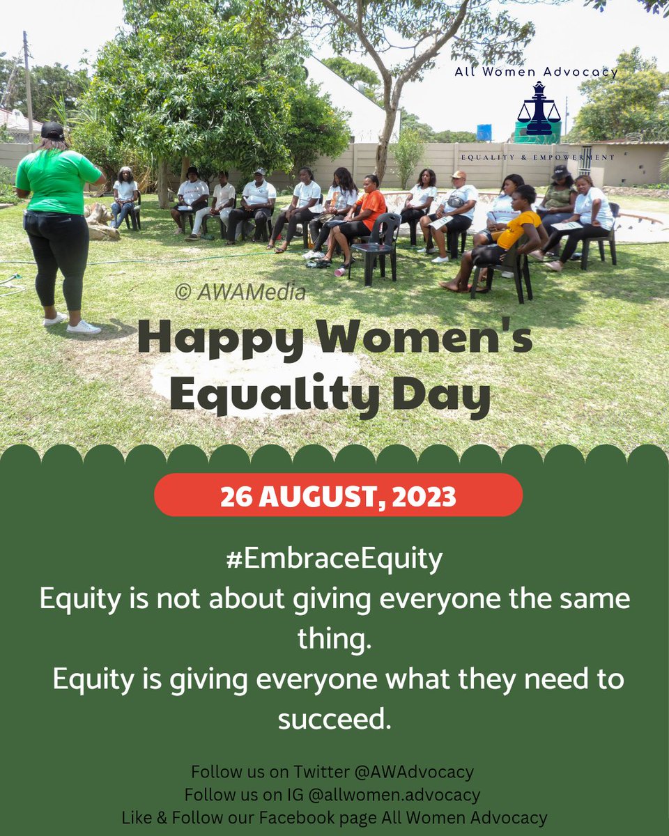 Today's #WomensEqualityDay_2023 is running under the theme 
#EmbraceEquity Let's work together to create a world where all women have the opportunity to thrive.
#WomensRightsAreHumanRights
#SheInspires
#WomenEmpowerment
<a href="/vaNyamita/">Eve Nyamita</a> <a href="/ZemuraHA/">H.A. Zemura</a> <a href="/neddyannephiri1/">neddy-anne phiri</a>