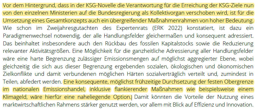 BrigitteKnopf's tweet photo. 5/ Im Zusammenhang mit der stärker betonten Gesamtverantwortung, müsste es konsequenter Weise eigentlich ein entsprechendes Instrument geben, das dieser Verantwortung gerecht wird. Eine Option wäre eine feste Obergrenze im 🇩🇪Emissionshandel #BEHG mit #Klimageld als Ausgleich https://t.co/Klw1yfe3wt