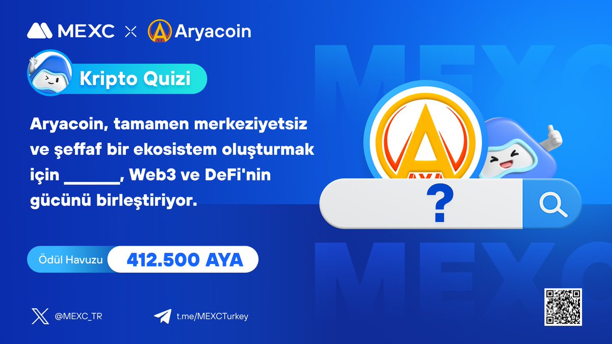 MEXC_Topluluk's tweet photo. 🎁 #MEXC X #AYA Ödüllü Kripto Quizi!

🏆 412.500 $AYA Ödülden Pay Kazanan 70 Kişiden Biri Olun!

📌 Katılım: https://t.co/A9Gz4uqeqW

🔷 Takip Et: @MEXC_TR
🔷 Takip Et: @AryacoinAYA
🔷 Abone Ol: https://t.co/uYE4H3hAEz
🔷 Alıntıla 5 kişi etiketle

📅 Son Katılım: 28 Ağustos 2023 23.59