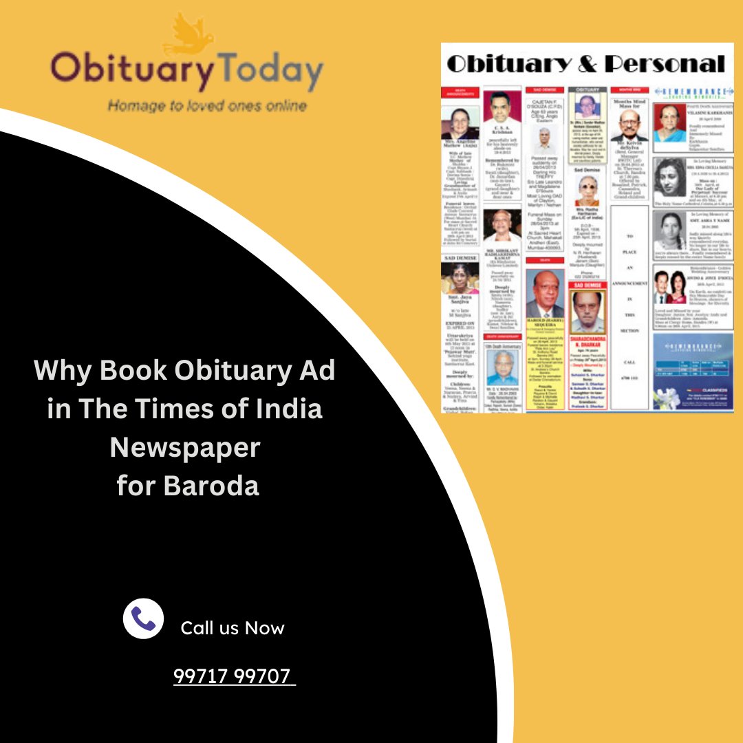 obituarytoday's tweet photo. Why Book #Obituary #Advertisement in The Times of India Newspaper for Baroda? The Times of India is a widely circulated and respected newspaper, making it a suitable choice to reach a large audience in Baroda. Read more: https://t.co/h1vXjP4wTi https://t.co/j1lA2awgYZ