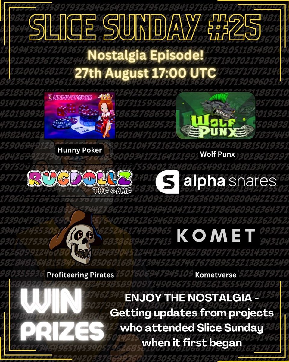 ASliceofPi_NFT's tweet photo. Are you feeling nostalgic? ✅

We have invited some projects who participated in the first Slice Sunday events. 🗓️

Projects Participating:
• @HunnySpacer 
• @wolfpunxnft 
• @RugdollzNFT 
• @AlphaShares 
• @ProfiteeringP 
• @kometverse 

https://t.co/1pdjEeY1PS https://t.co/PEh63B2deM
