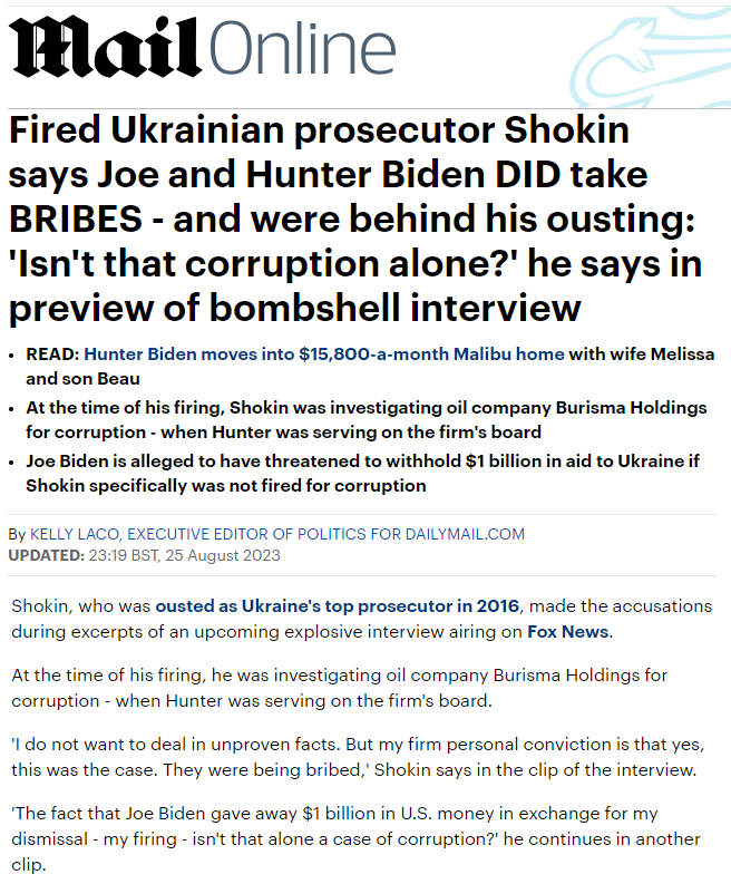 SenoreAmore's tweet photo. “Former Ukranian Prosecutor-General Viktor Shokin is accusing Joe and Hunter Biden of 'corruption' - saying they accepted large money 'bribes' from Burisma and were behind his firing.” https://t.co/vr9UpsVkB2