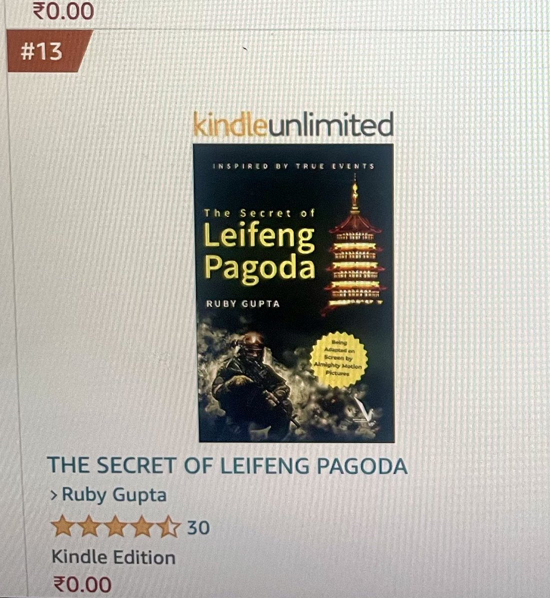 Even today #TheSecretOfLeifengPagoda is at #3 and at #13 on #AmazonBestSellers in Action & Adventure and Historical Fiction respectively!
