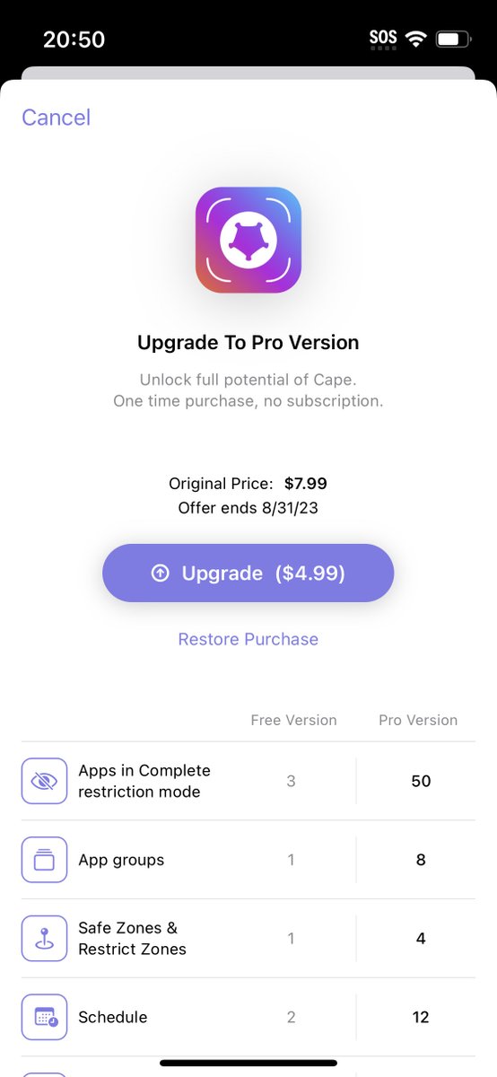 Meet “Cape” - our fresh new name. Hide or block your apps based on usage, time of day, or your location. 

New appearance settings and alternative icons are now available in version 3.1.

Pro version is now on SALE until August 31st.