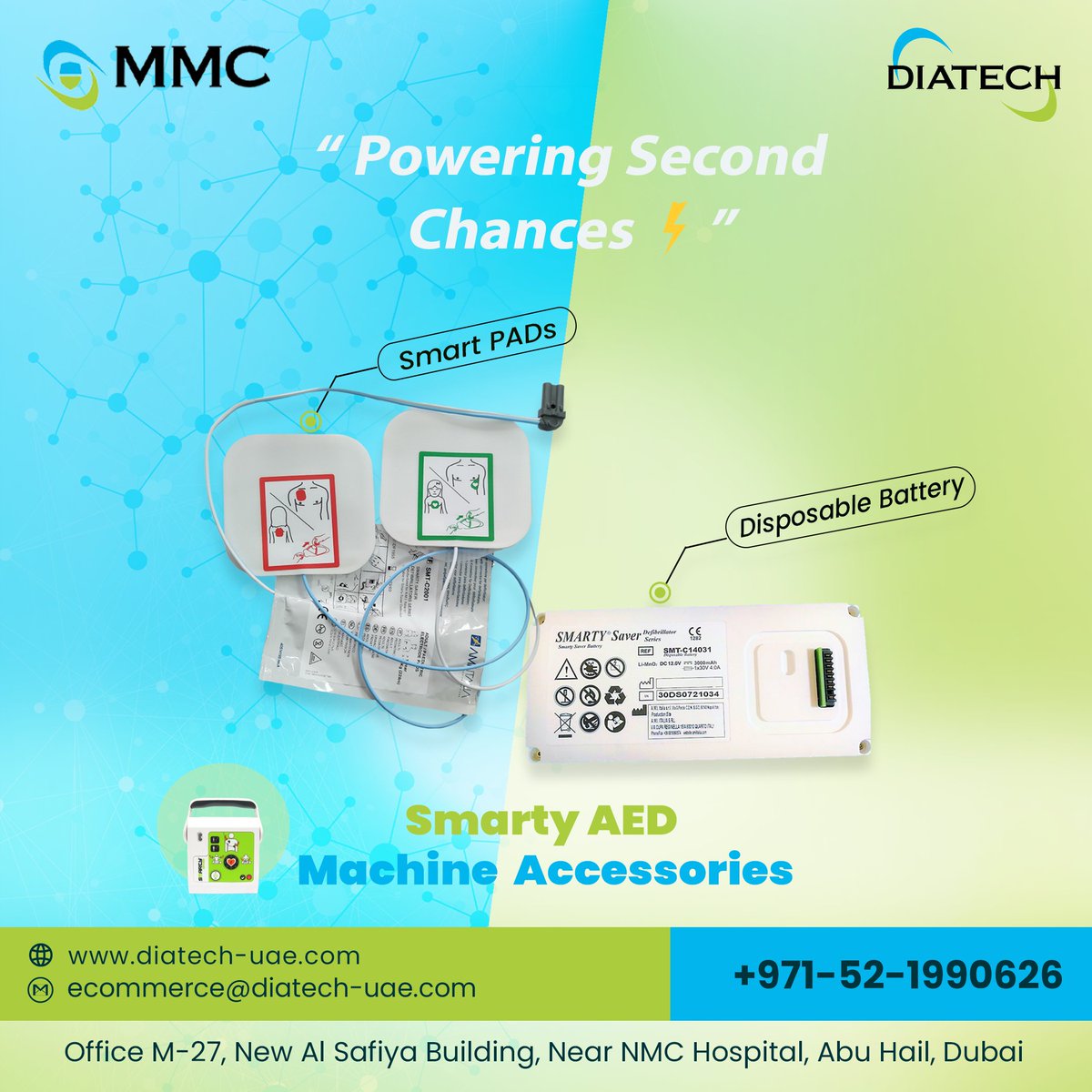 DiatechUAE's tweet photo. Powering Second Chances ⚡
𝐒𝐦𝐚𝐫𝐭𝐲 𝐀𝐄𝐃 𝐌𝐚𝐜𝐡𝐢𝐧𝐞 𝐀𝐜𝐜𝐞𝐬𝐬𝐨𝐫𝐢𝐞𝐬
𝐅𝐨𝐫 𝐦𝐨𝐫𝐞 𝐝𝐞𝐭𝐚𝐢𝐥𝐬, 𝐜𝐨𝐧𝐭𝐚𝐜𝐭 𝐮𝐬 𝐧𝐨𝐰.
💌ecommerce@diatech-uae.com
☎️+971-52-1990626
𝐕𝐢𝐬𝐢𝐭🌐: https://t.co/tubPROM1qM
#medicalequipment  #medicalsupplies #aedmachine https://t.co/rdQJtOys2C