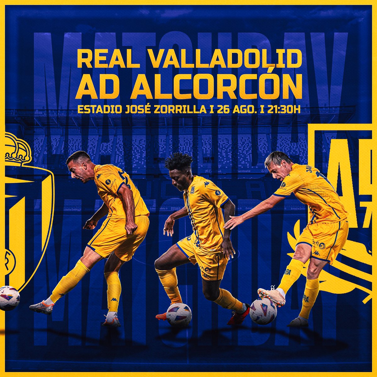 adalcorconfans2's tweet photo. 💙MATCHDAY💛
Arranca la 3ª jornada del campeonato y la @AD_Alcorcon visita el #EstadioJoseZorrilla para medirse al @realvalladolid en la lucha por los puntos.
Los #alfareros aún no conocen la victoria, ni lo que es hacer un gol, y por ello hoy buscarán su reivindicación. https://t.co/iukvZlYnKf