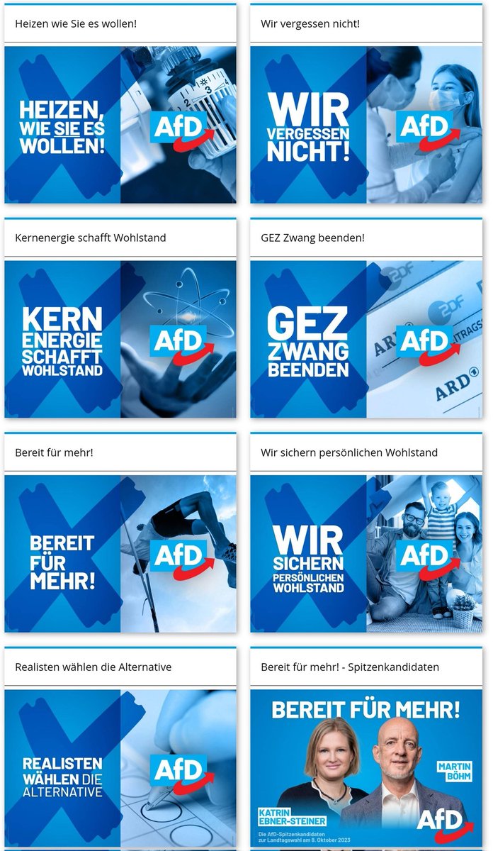 Wollte eine Plakatspende zur Landtagswahl machen. Wer kam bitte auf die Idee ein blaues AfD Logo über einen blauen Hintergrund zu legen? Und wo sind die Motive zum Thema Abschiebungen?