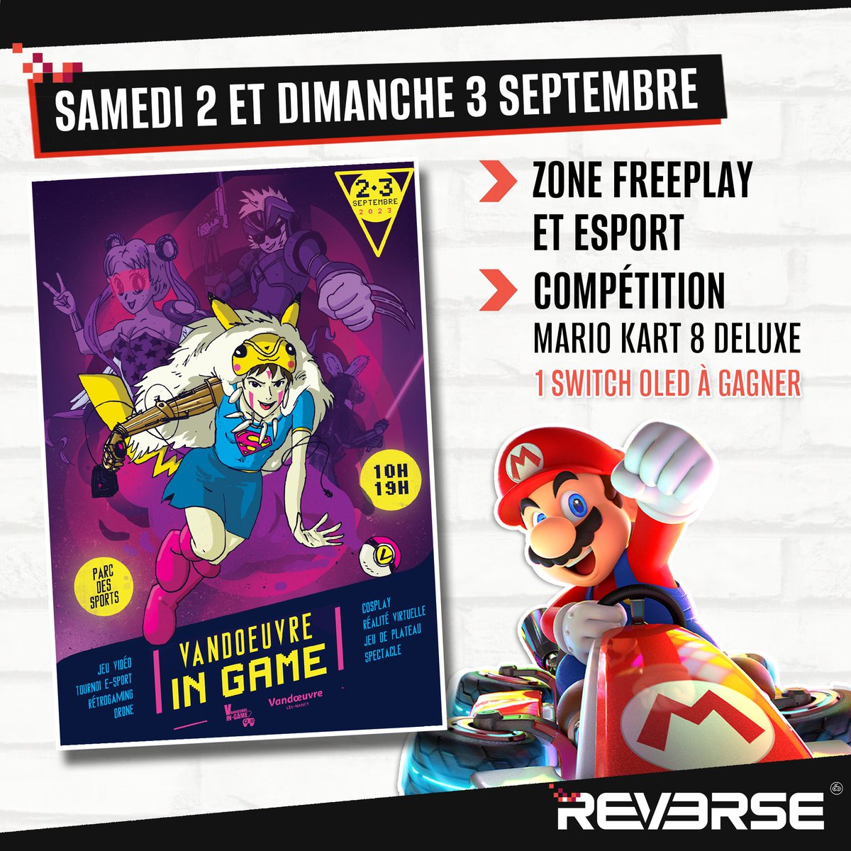 RVSGamingFR's tweet photo. Après une période estivale plus calme et reposante, il est temps pour nous de reprendre nos activités !

👉RDV au Vandœuvre In Game le week-end prochain de 10h à 19h🎮

On vous propose une zone freeplay et un tournoi Mario Kart 8 Deluxe le samedi !
Infos : https://t.co/Up8zX210Xq https://t.co/iBdI6np1GK
