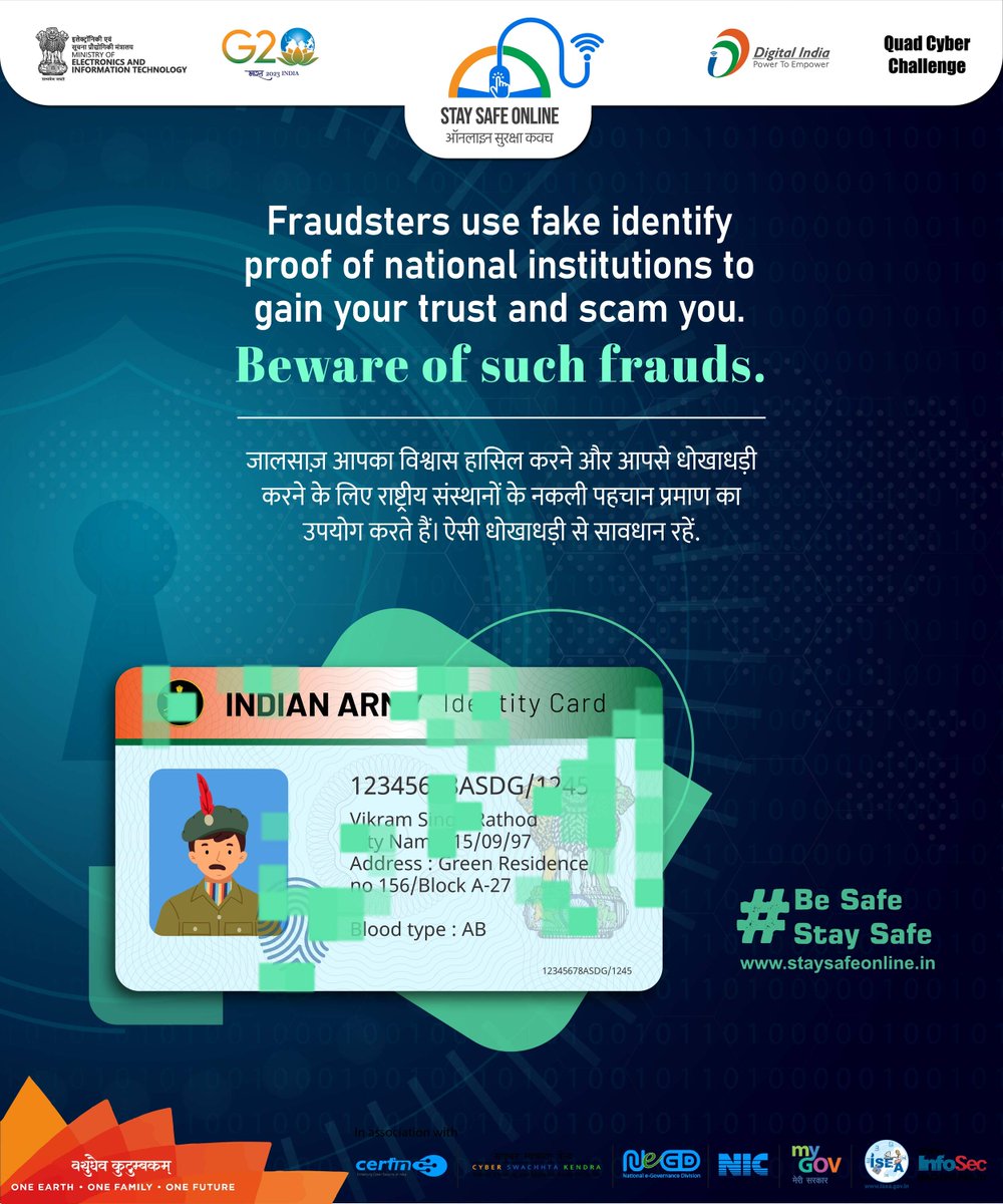 InfoSecAwa's tweet photo. Cybercrime can be prevented if we stop being ignorant😏
#staysafeonline #cybersecurity #g20india #g20dewg #g20org #g20summit #mygovindia #ssoindia #meity #india #Quad #Quad2023 #saturdaynight #Saturday https://t.co/mfAjDA2dhm