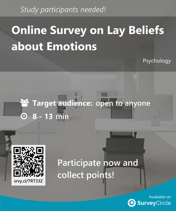 Participants needed for top-ranked study on SurveyCircle:

'Online Survey on Lay Beliefs about Emotions' surveycircle.com/TRT33Z/ via @SurveyCircle

#emotions #beliefs #empathy #psychology #JamesCookUniversitySingapore #survey #surveycircle