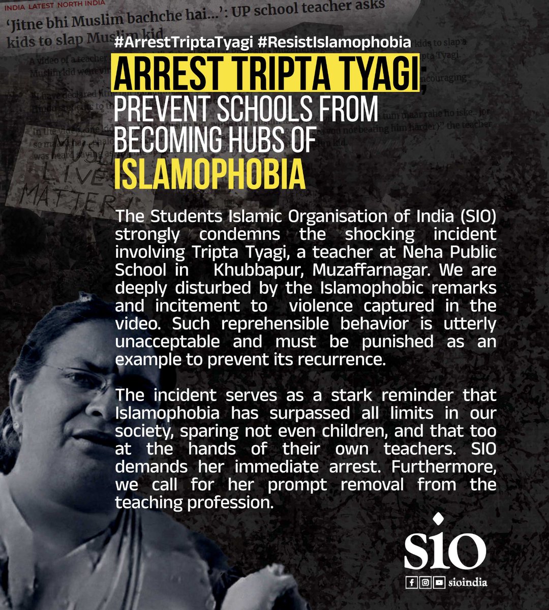 Arrest Tripta Tyagi; Prevent Schools from Becoming Hubs of Islamophobia

#ArrestTriptaTyagi
#ResistIslamophobia