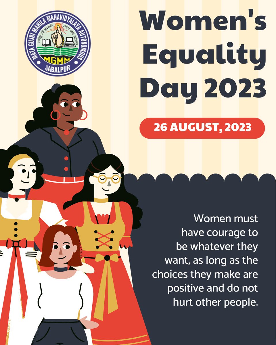 HAPPY WOMEN'S EQUALITY DAY
#WomensEqualityDay #EqualityCantWait
प्रत्येक वर्ष महिला समानता दिवस को 26 अगस्त को मनाया जाता है, जिसका उद्देश्य उन महिलाओं के संघर्षों को सच्ची श्रद्धांजलि देने का होता है, जिन्होंने अपना जीवन समान अधिकारों की पैरवी करते-करते खपा दिया।