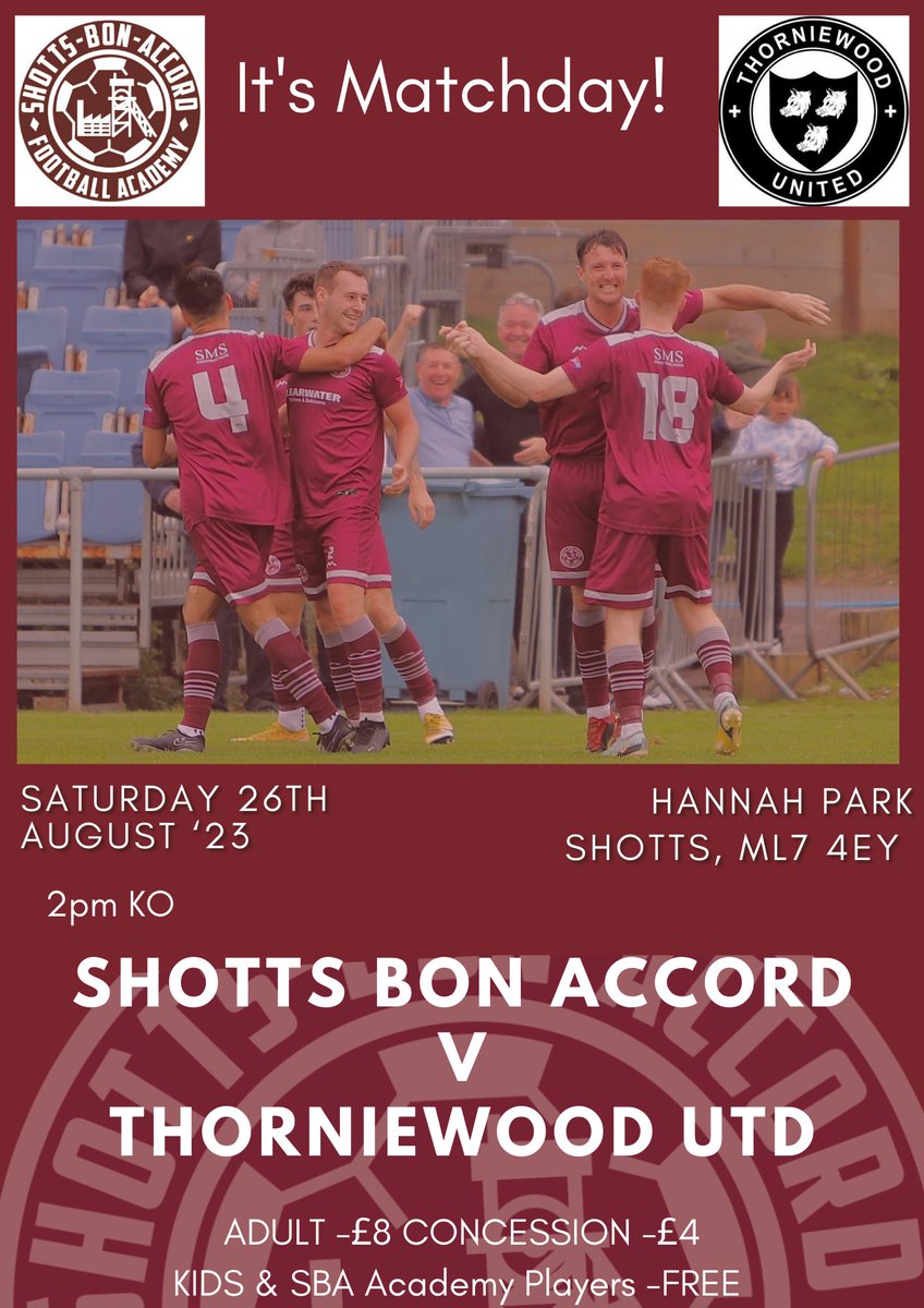 ShottsBonAccord's tweet image. ⚽️🇱🇻 It’s Matchday! 🇱🇻⚽️

Today we welcome Thorniewood Utd to Hannah Park 👏🏻

🗓Date -  26/08/2023
🏆@OfficialWoSFL First Division 
⏰Time - 2pm
🆚@Thorniewood 
📍Hannah Park
🎟️ £8/£4
🥧 Available 

Let’s get behind the team 👏🏻🇱🇻⚽️
