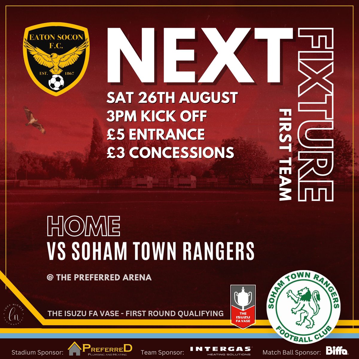 It’s game day! 
Get down to the Preferred Arena to see Eaton play in a National cup for the first time. Bar and tea hut open ☕️🍺
Up the Eagles! 🦅🦅🦅