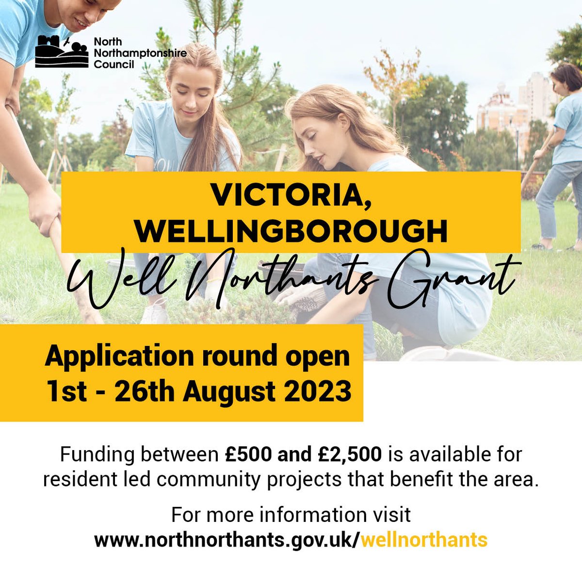 Communities in Kingswood/Hazel Leys in Corby, Queensway/Victoria in Wellingborough and Avondale and Grange in Kettering, have until 5pm TODAY to apply for the Well Northants Grant. Don't miss out ow.ly/n1lR50PBmna