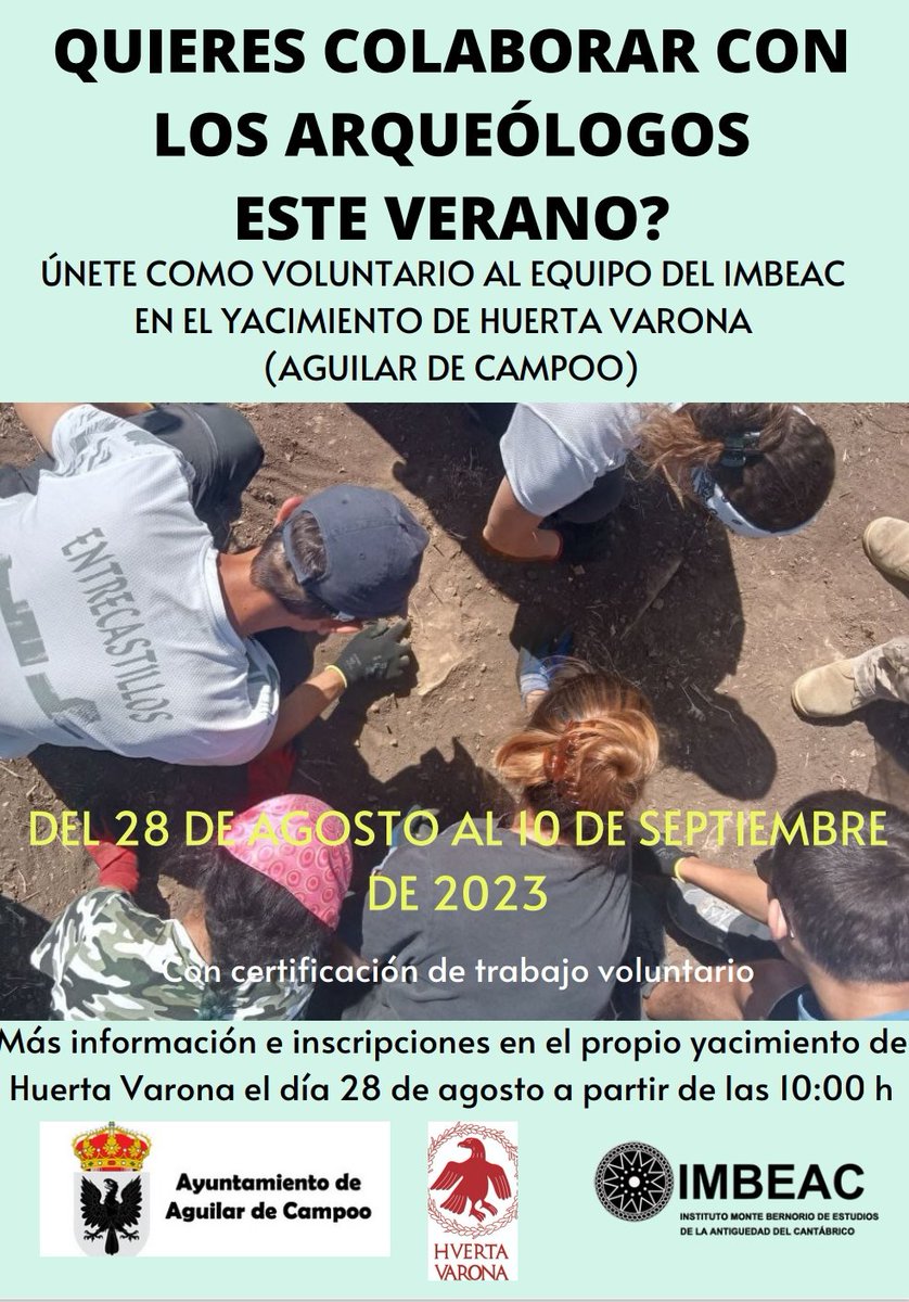 Convocatoria de voluntariado arqueológico.
HUERTA VARONA 2023
28 Agosto al 10 de septiembre.