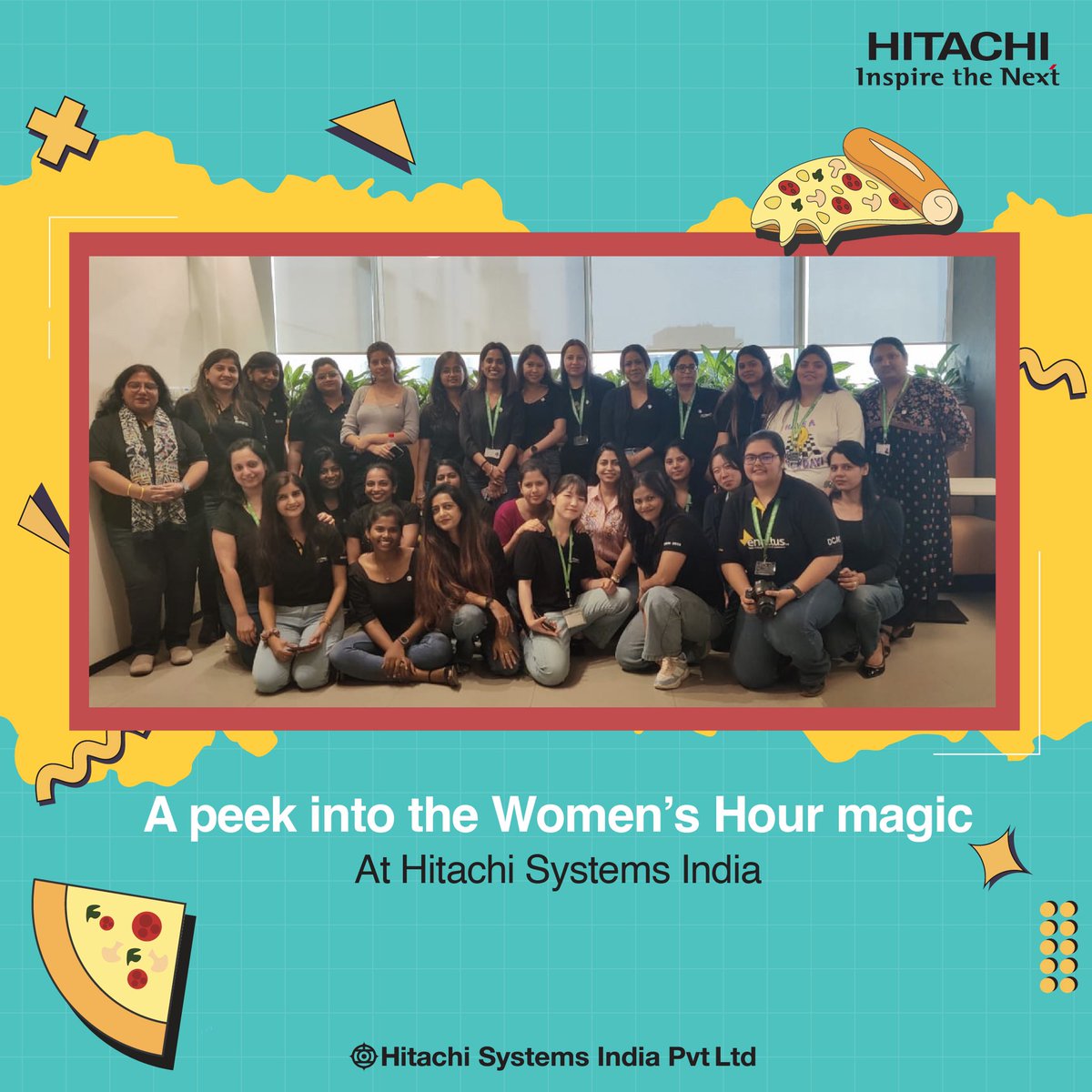 HitachiSysIndia's tweet photo. Women's Hour is an initiative to honour the phenomenal women at Hitachi Systems India! The celebration was loaded with scrumptious pizza, laughter, and a vibrant celebration of their remarkable achievements.

#WomenOfHSI #EmpowHer #Weekend #FunFridays #PoweringGood #IAmHitachi https://t.co/MsAT7tXq6n