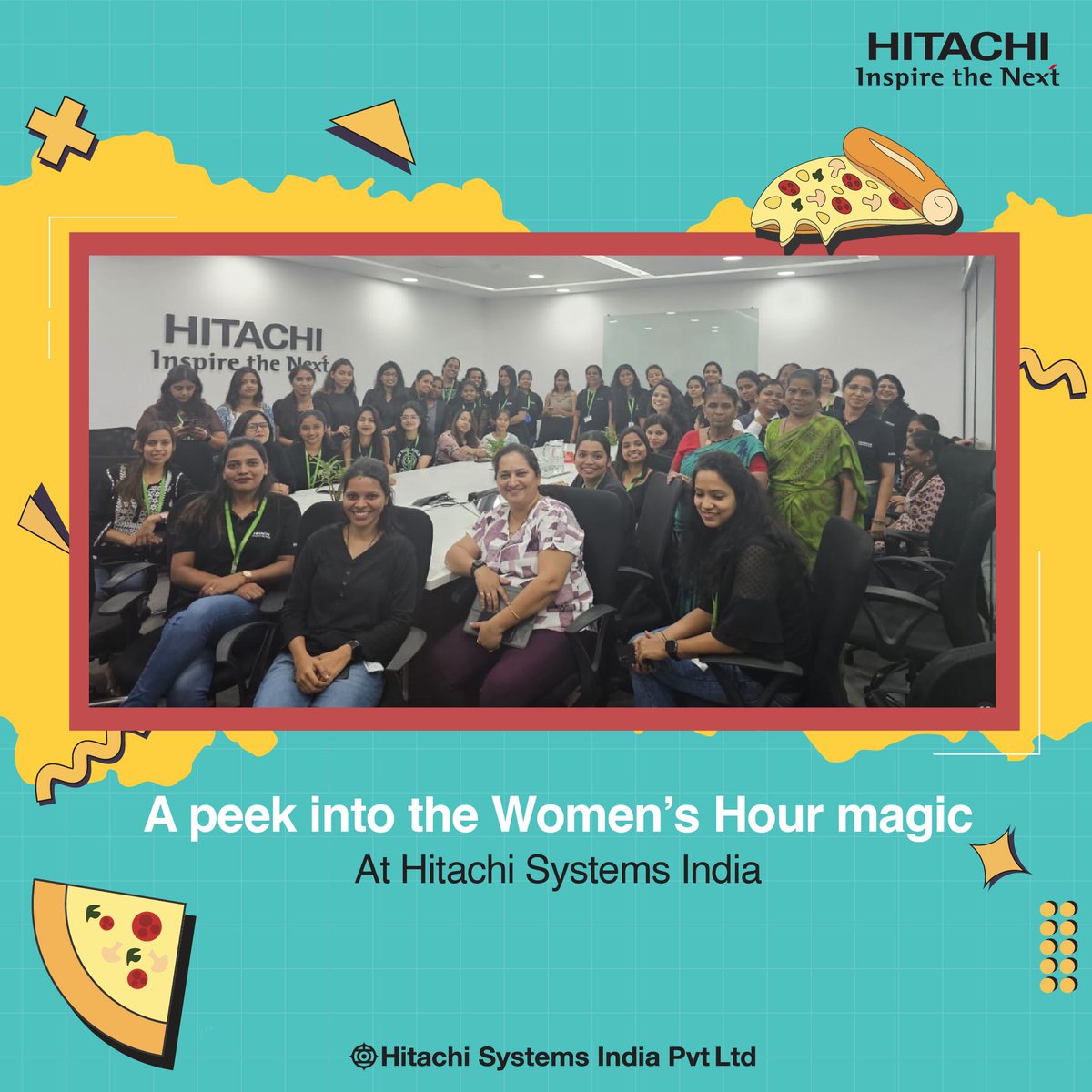 HitachiSysIndia's tweet photo. Women's Hour is an initiative to honour the phenomenal women at Hitachi Systems India! The celebration was loaded with scrumptious pizza, laughter, and a vibrant celebration of their remarkable achievements.

#WomenOfHSI #EmpowHer #Weekend #FunFridays #PoweringGood #IAmHitachi https://t.co/MsAT7tXq6n