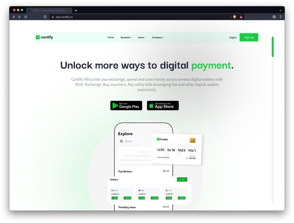 Ryybex_shu's tweet photo. Love the @CardifyAfrica landing page and as one of our reputable Startups in the brown roofs' city, I decided to spice it up with some little interaction to make it more lively.
#WeekendExploration @tundeburemo #cardify #uiuxdesign https://t.co/9jA1b0Ma5T