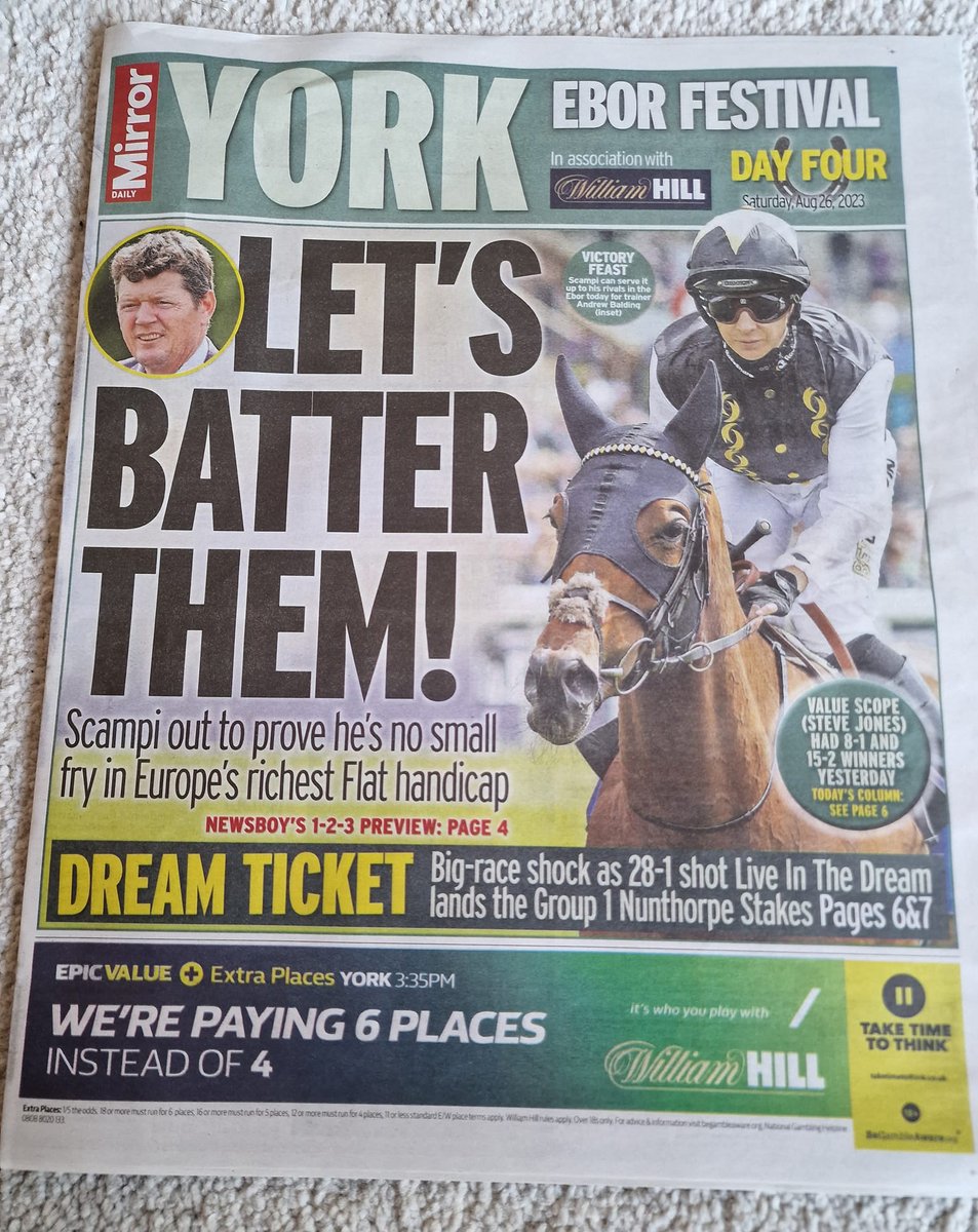 RaceShare's tweet photo. HOLD THE FRONT PAGE!

It's Ebor time, and Scampi will be the order of the day for so many of our owners as @RaceShare look to make some noise at @yorkracecourse in today's feature race

Good luck to Scampi, we couldn't be prouder of his achievements this season! 🙌
@MirrorSport https://t.co/ijI8jspQ2b