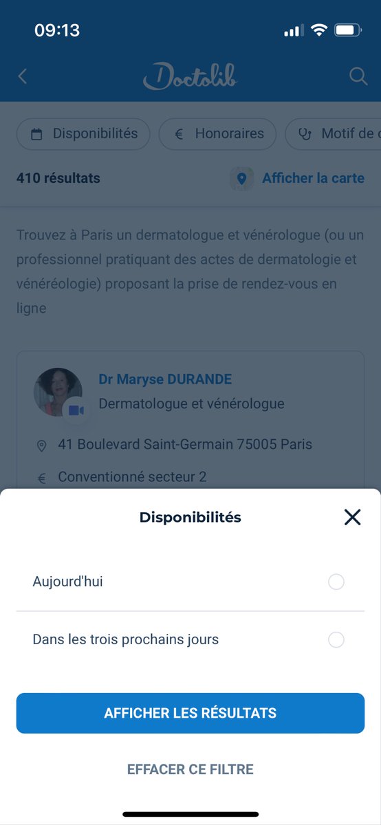 IncertainLo's tweet photo. Tip de secrétaire en dermato: utilisez les FILTRES sur doctolib. 

Lancez votre recherche, puis filtre première disponibilité: « 3 prochains jour » et motif de consultation « première consultation de dermatologie ». Vous aurez tous les désistements des 3 prochains jours. C’est 🎁 https://t.co/mMeT2SexvY