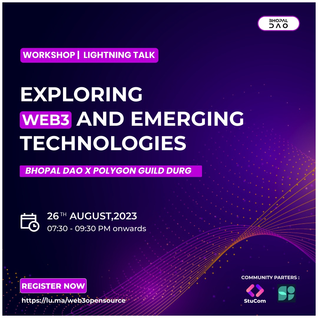 GuildDurg's tweet photo. 🌞GM 🚀
🌟 "Web3 and Emerging Technologies"- Workshop

🔮 Explore the limitless possibilities of Web3 and how Emerging Technologies are shaping the future.
🌟 Learn to create an open future with these transformative tools. https://t.co/wJYhDq9CxE