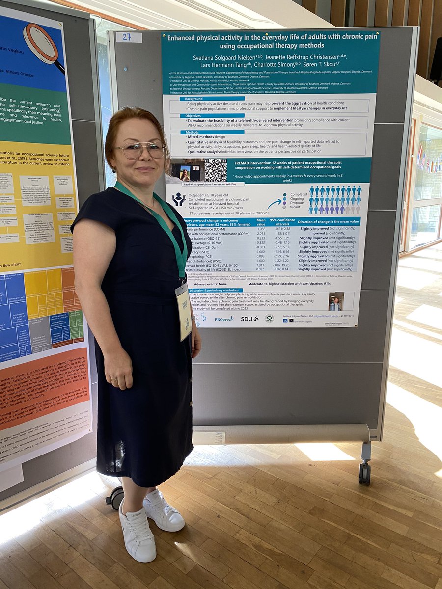 Occupational Science Europe Conference in Odense DK👋👏🏻Happy to shed light on preliminary results from FREMAD project for adults with chronic pain who perceived improvements in their everyday life, by high satisfaction with participation🍀<a href="/PROgrezDK/">PROgrez</a> <a href="/NSRsygehuse/">NSRsygehuse</a> <a href="/OSEurope/">Occupational Science Europe</a>
