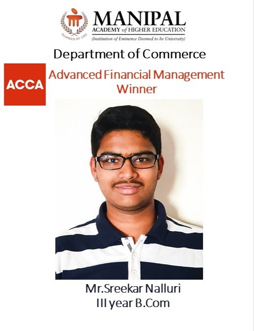 Mr.Sreekar Nalluri has attained second position in India in Advanced Financial Management of the ACCA examination, June 2023 session.