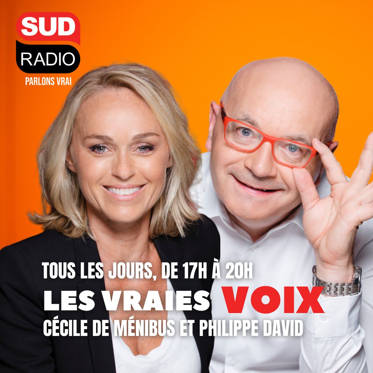 SudRadio's tweet photo. 🔴#SudRadio fait sa rentrée !
Tous les jours, retrouvez les Vraies Voix avec @cecile2menibus et @PhDavidMtb, de 17h à 20h.

➡️https://t.co/QKa5EfuJSu
🎙️Parlons Vrai📢 https://t.co/Q53GcXXUCt