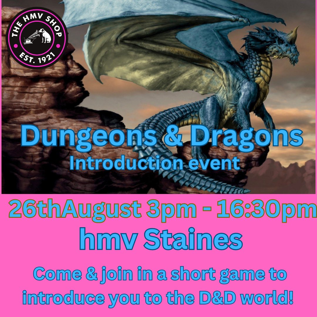 hmv_Staines's tweet photo. Today is the day!!! Who is coming along for our introduction to #dungeonsanddragons event today starting at 3pm? DM us or pop into store prior to secure your free seat! #hmvevent #hmvliveandlocal https://t.co/lrceyQKOHJ